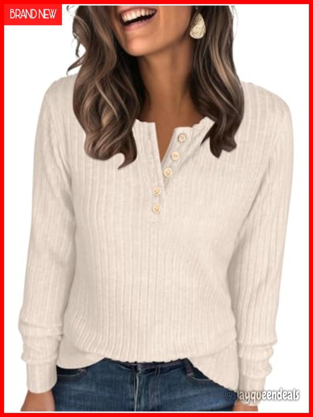 Ribbed Long Sleeve Henley Tunic Shirt Women